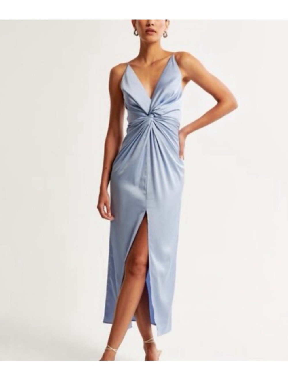 Abercrombie & Fitch Light Blue Satin Twist Midi Dress